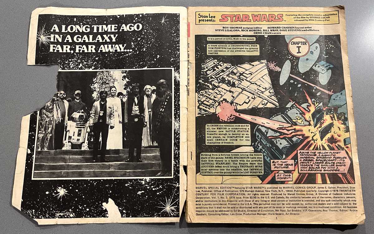 Photo of the inside front cover and page one of my copy of Marvel Special Edition Featuring Star Wars issue no. 3 Photo of the inside front cover and page one of my copy of Marvel Special Edition Featuring Star Wars issue no. 3